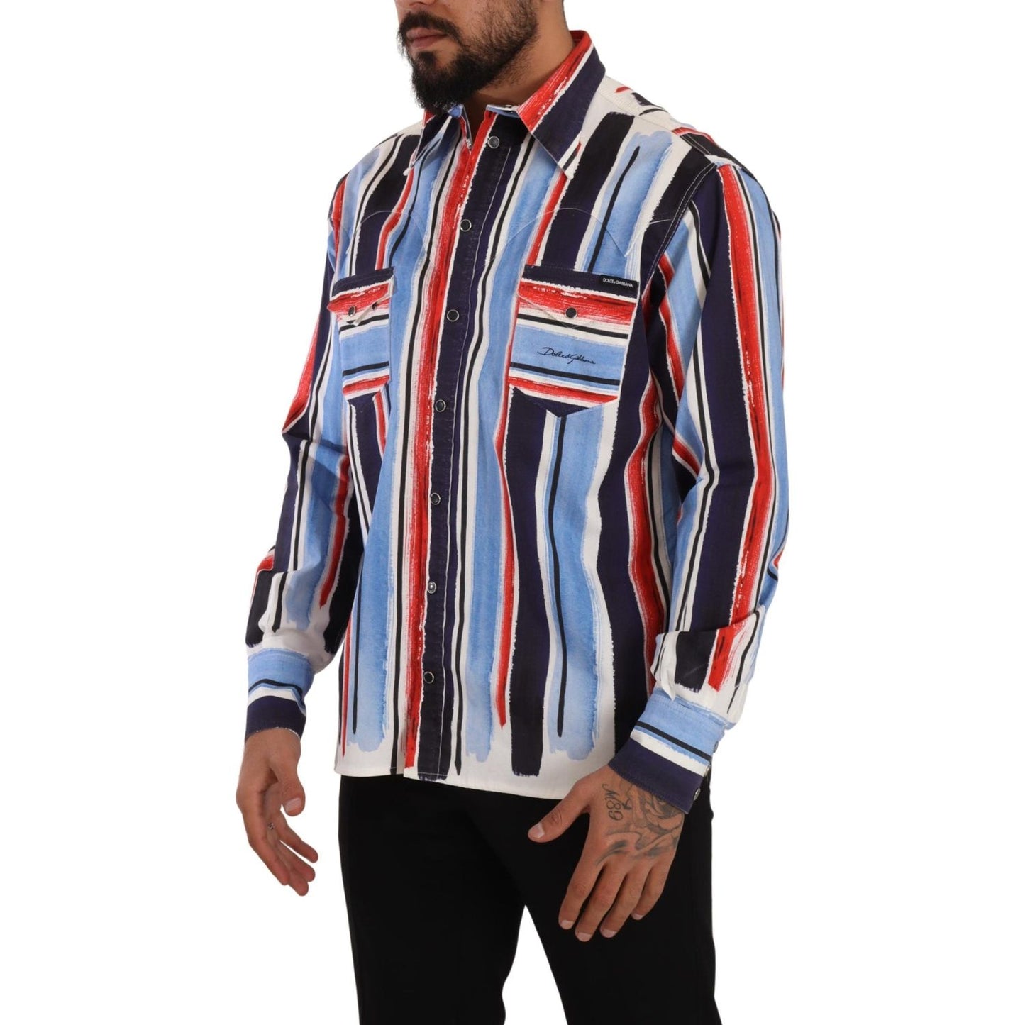 Dolce & Gabbana Elegant Striped Cotton Shirt with Pockets Dolce & Gabbana Dark Slate Gray
