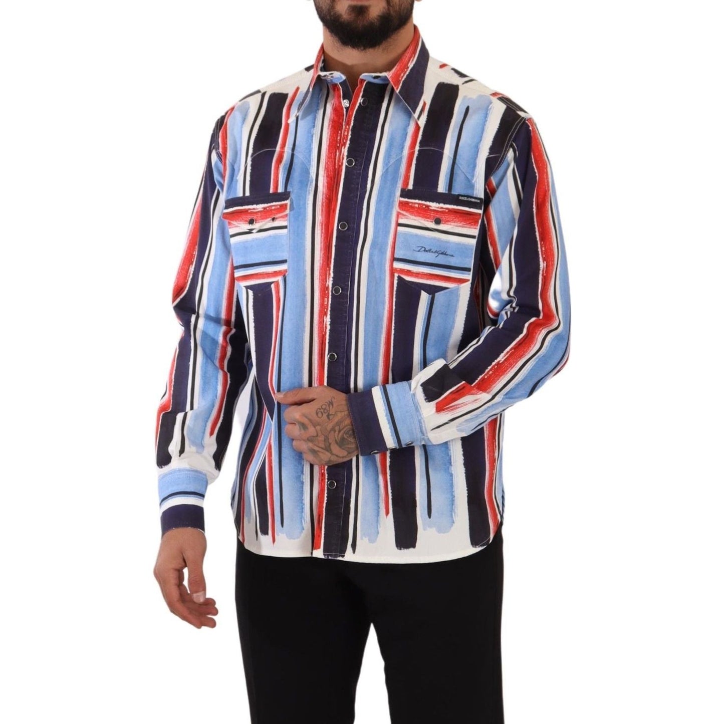 Dolce & Gabbana Elegant Striped Cotton Shirt with Pockets Dolce & Gabbana Dark Slate Gray