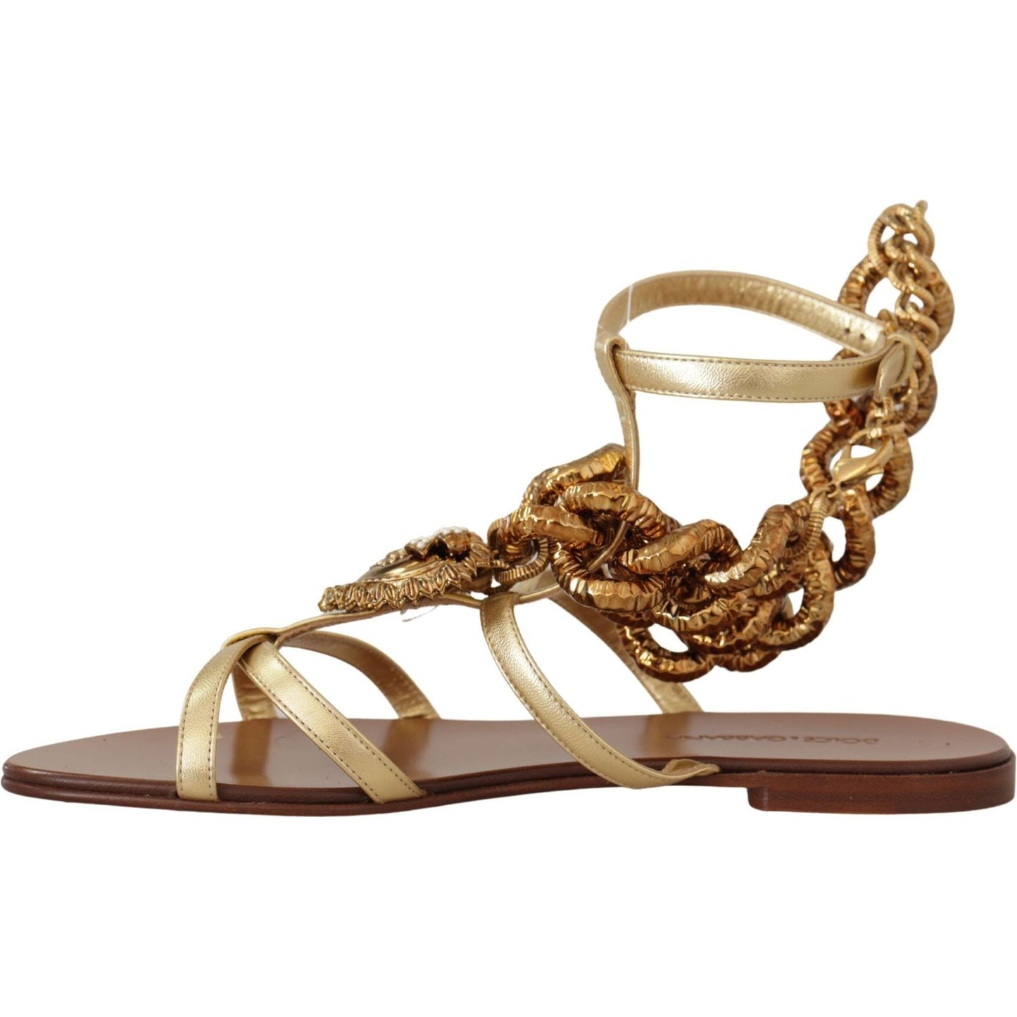 Dolce & Gabbana Chic Gladiator Flats with Heart and Chain Accents Dolce & Gabbana