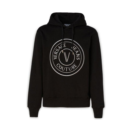 Versace Jeans Black Cotton Logo Details Hooded Sweatshirt