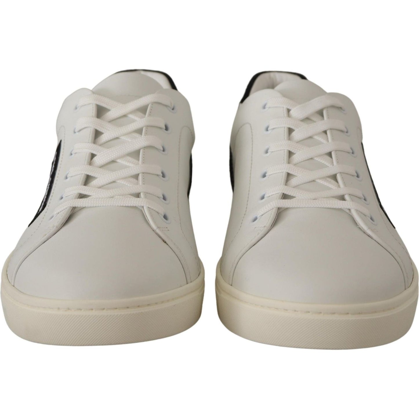 Dolce & Gabbana White Black Leather Low Shoes Sneakers