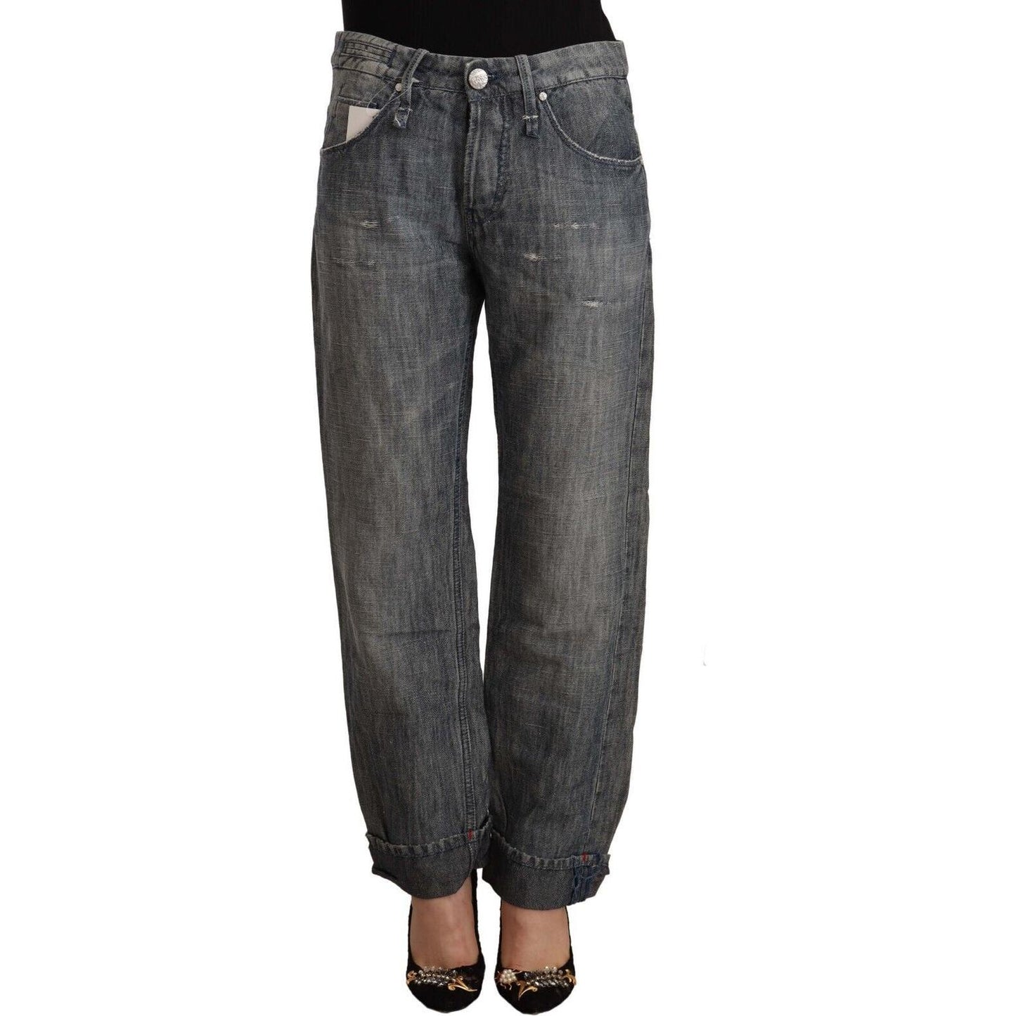 Acht Chic Gray Straight Cut Ramie-Cotton Jeans Acht Dark Slate Gray