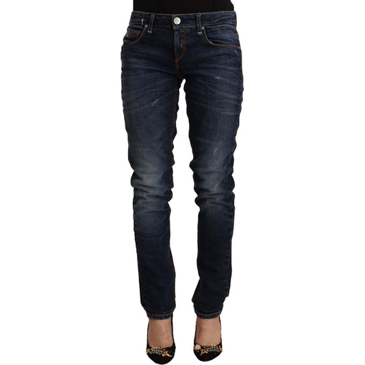 Acht Blue Washed Cotton Mid Waist Skinny Denim Jeans