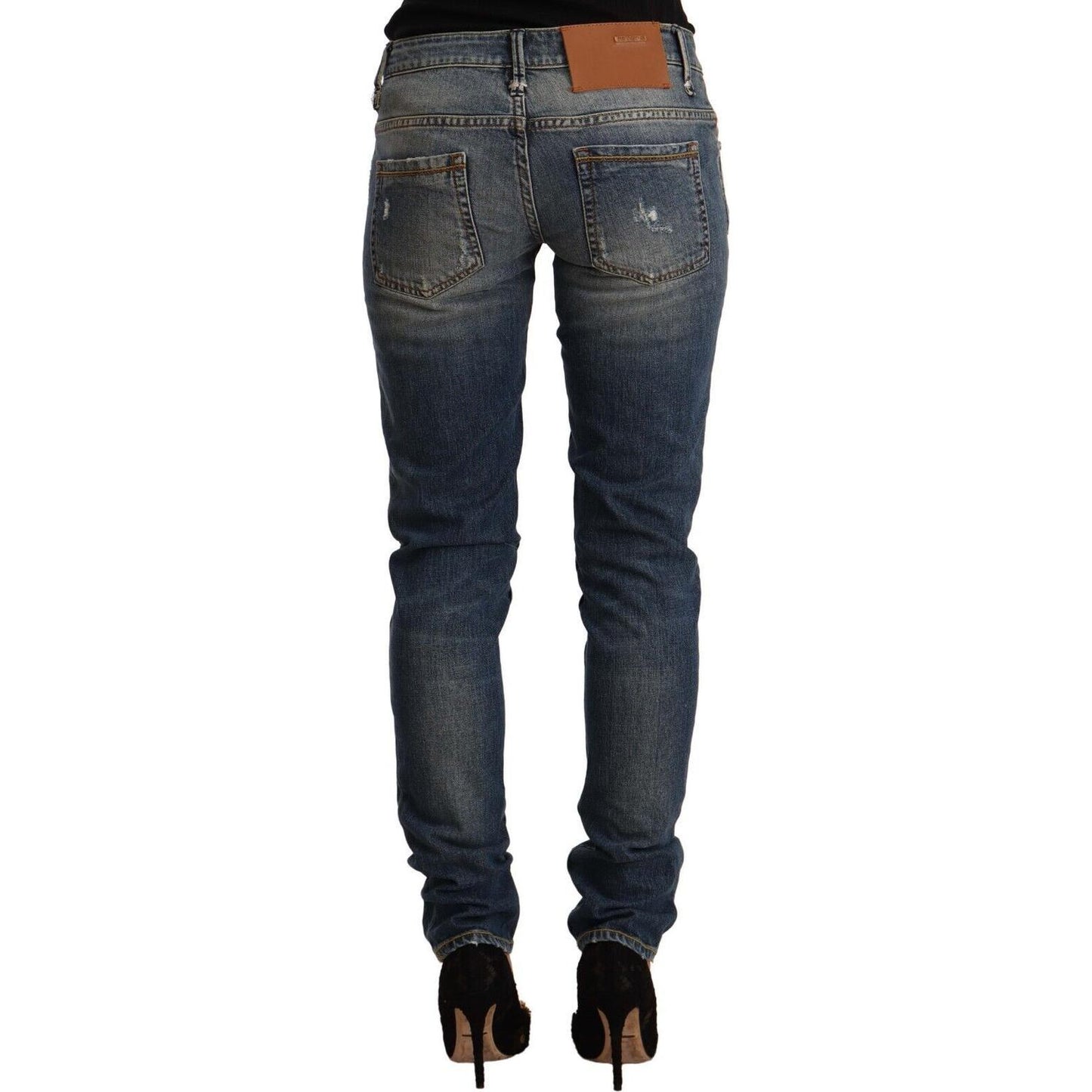Acht Blue Washed Skinny Cotton Blend Jeans Acht Dark Slate Gray