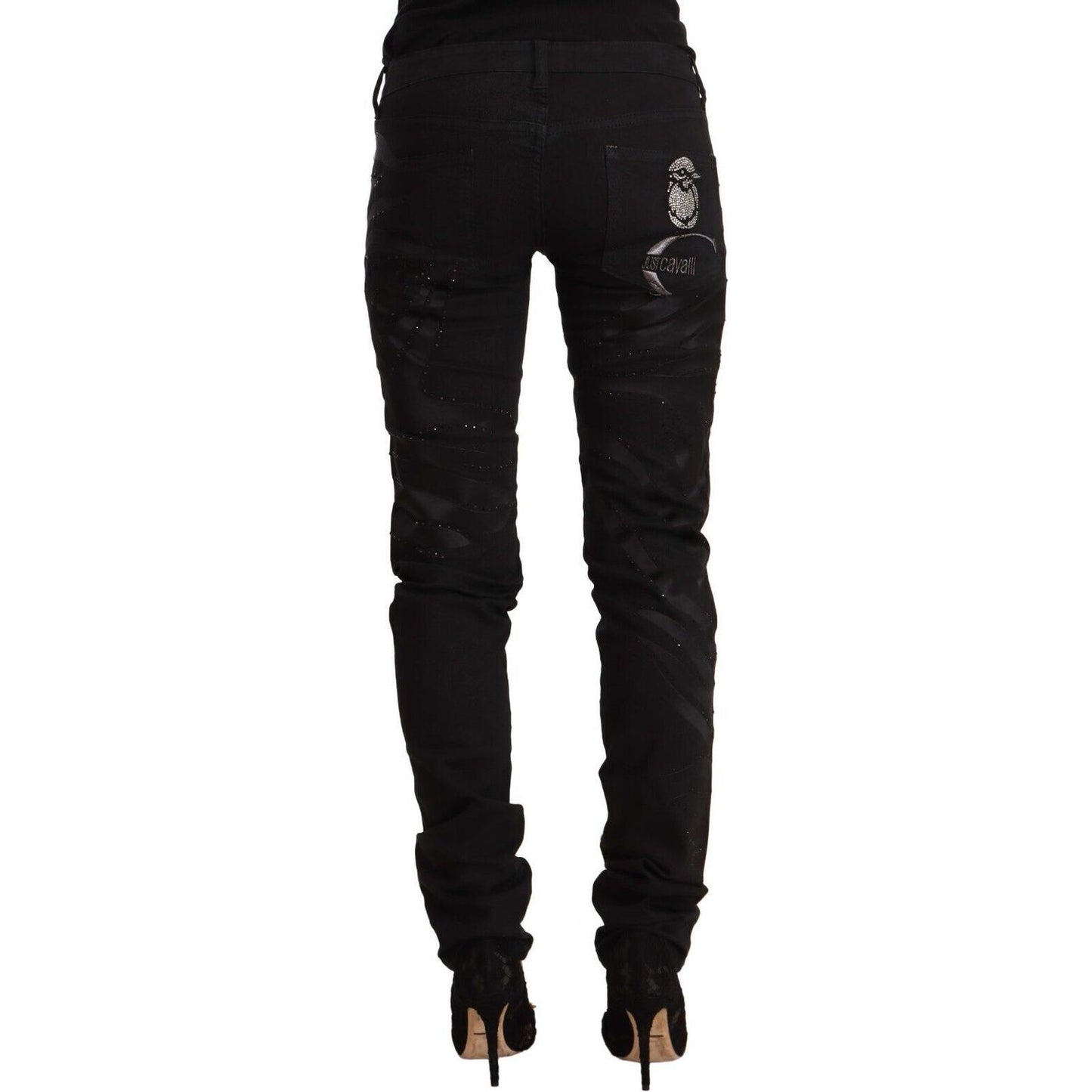 Just Cavalli Elegant Black Slim Fit Embellished Jeans Just Cavalli