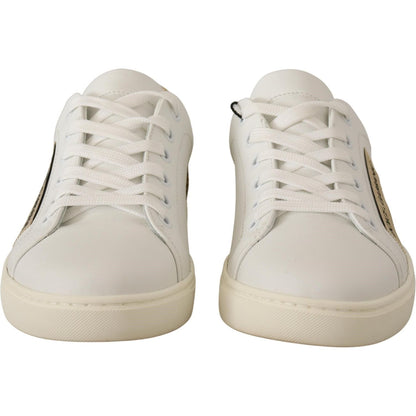 Dolce & Gabbana White Gold Leather Low Top Sneakers
