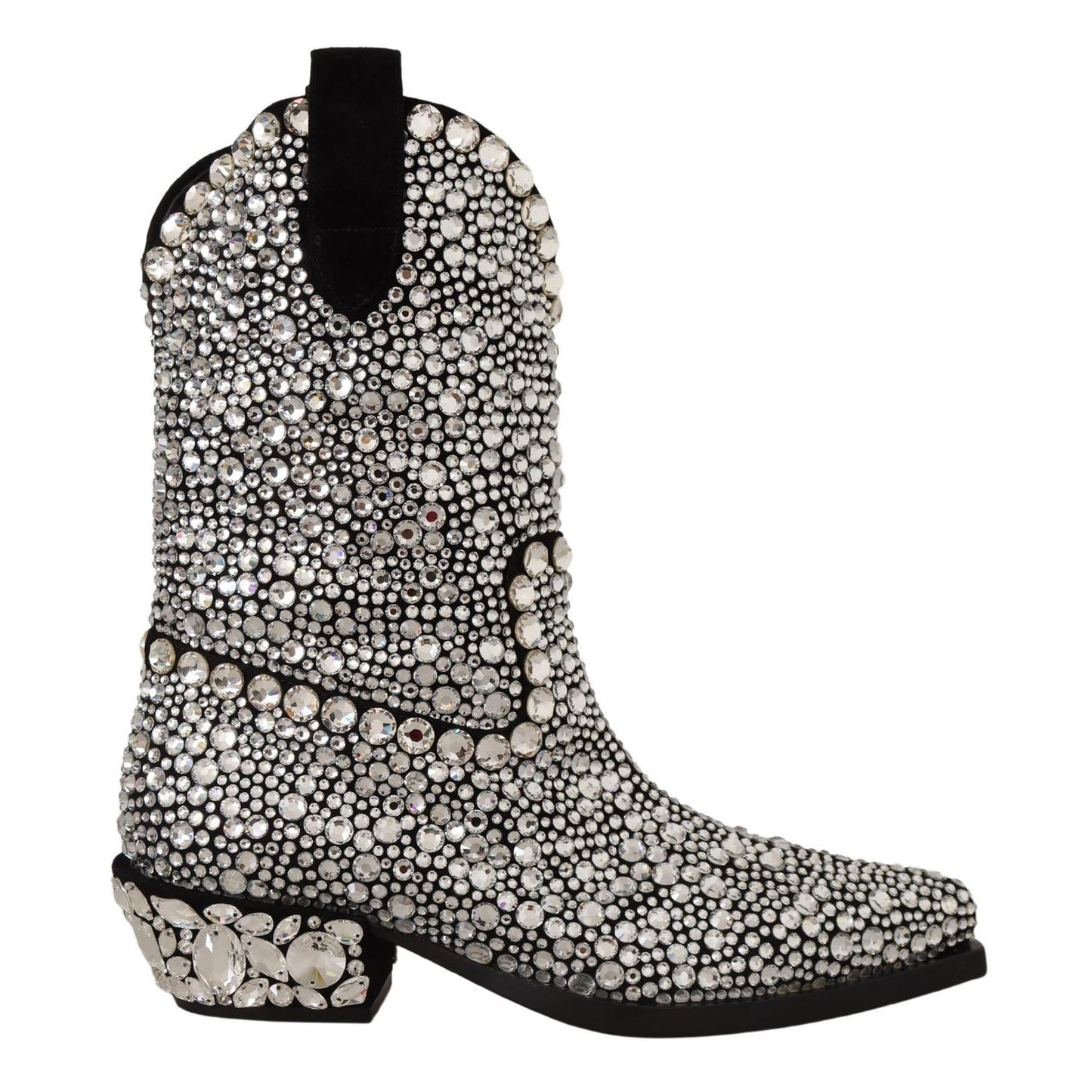 Dolce & Gabbana Black Suede Strass Crystal Cowgirl Boots
