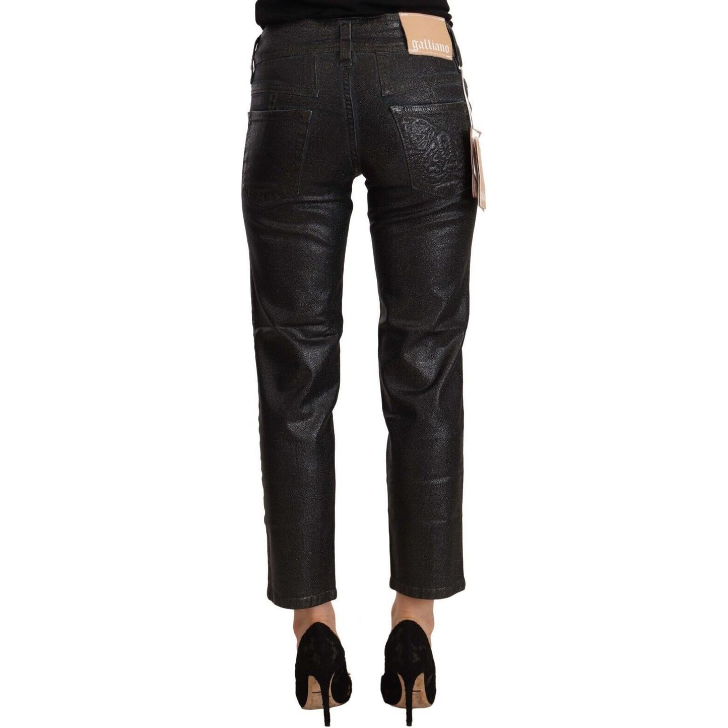 John Galliano Chic Black Glittered Cropped Pants John Galliano