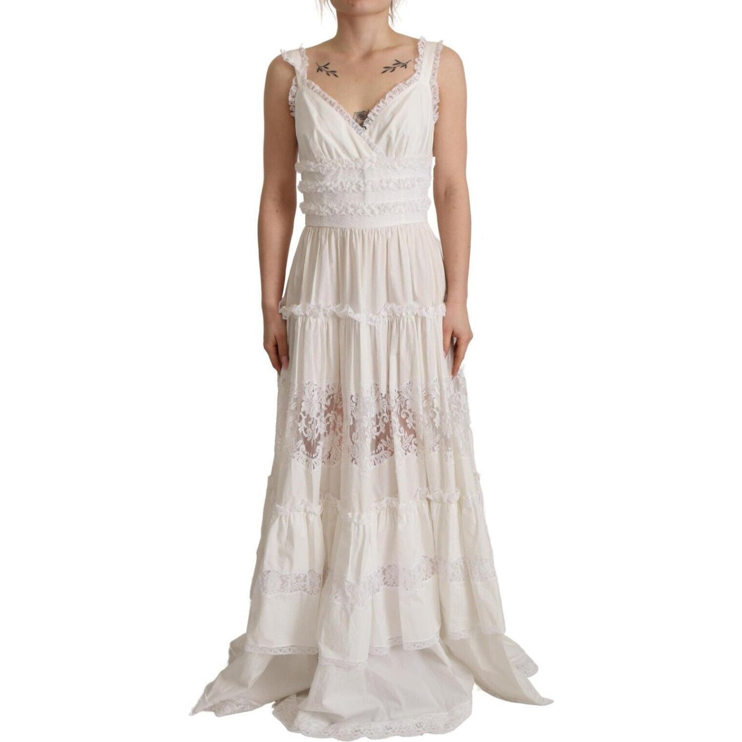 Dolce & Gabbana Elegant White A-Line Tiered Maxi Dress Dolce & Gabbana Gray