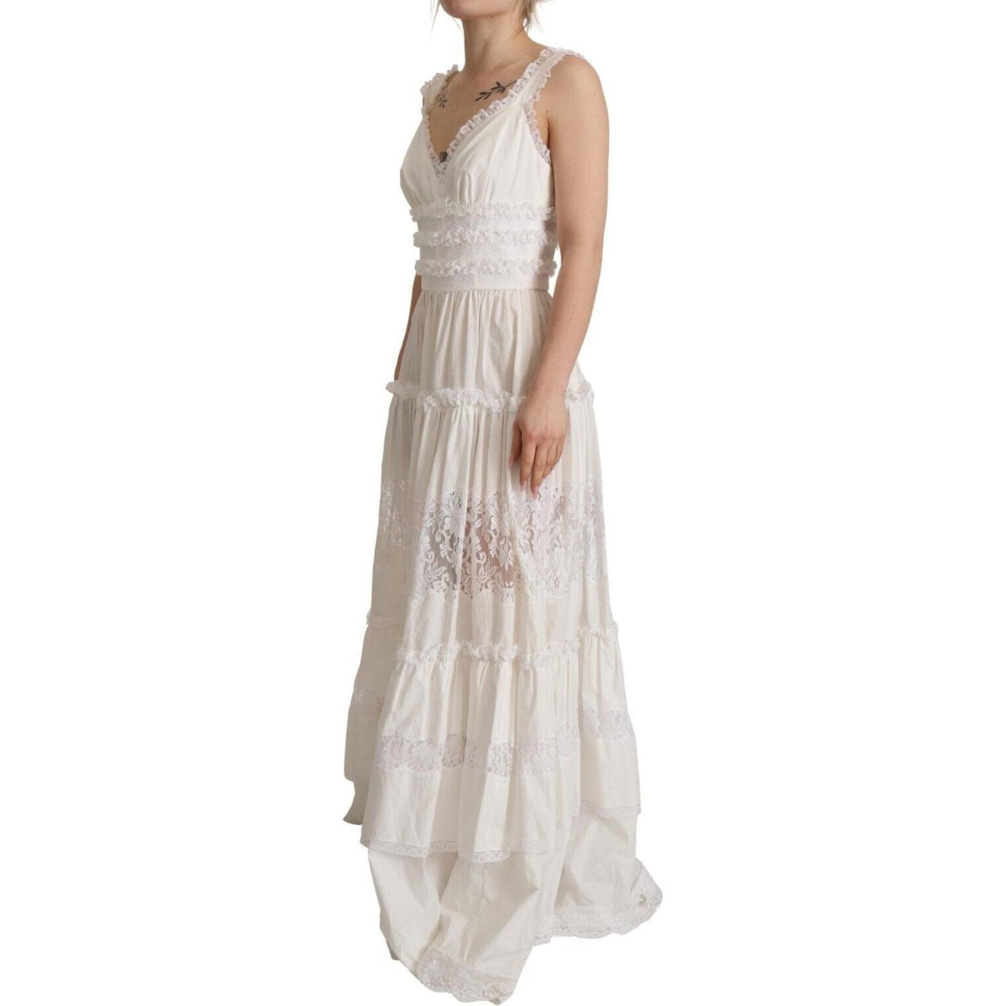 Dolce & Gabbana Elegant White A-Line Tiered Maxi Dress Dolce & Gabbana Gray