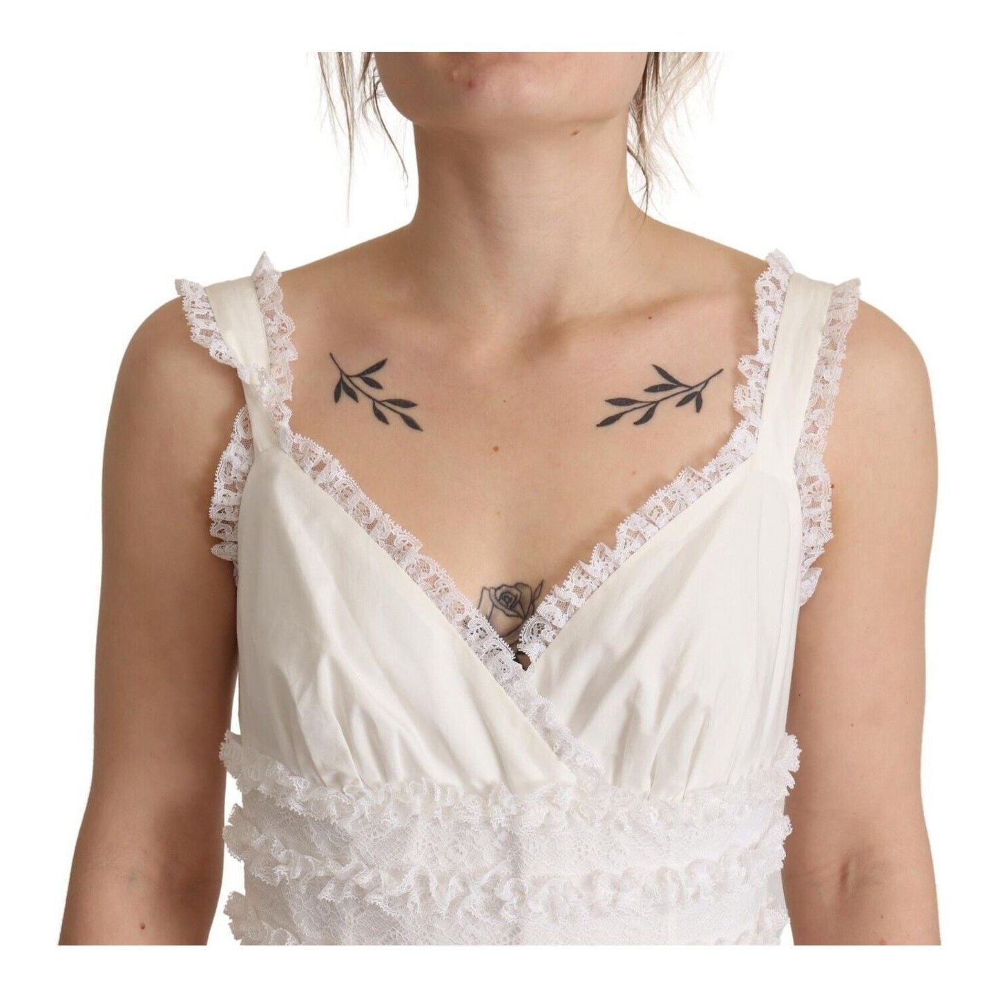 Dolce & Gabbana Elegant White A-Line Tiered Maxi Dress Dolce & Gabbana Rosy Brown