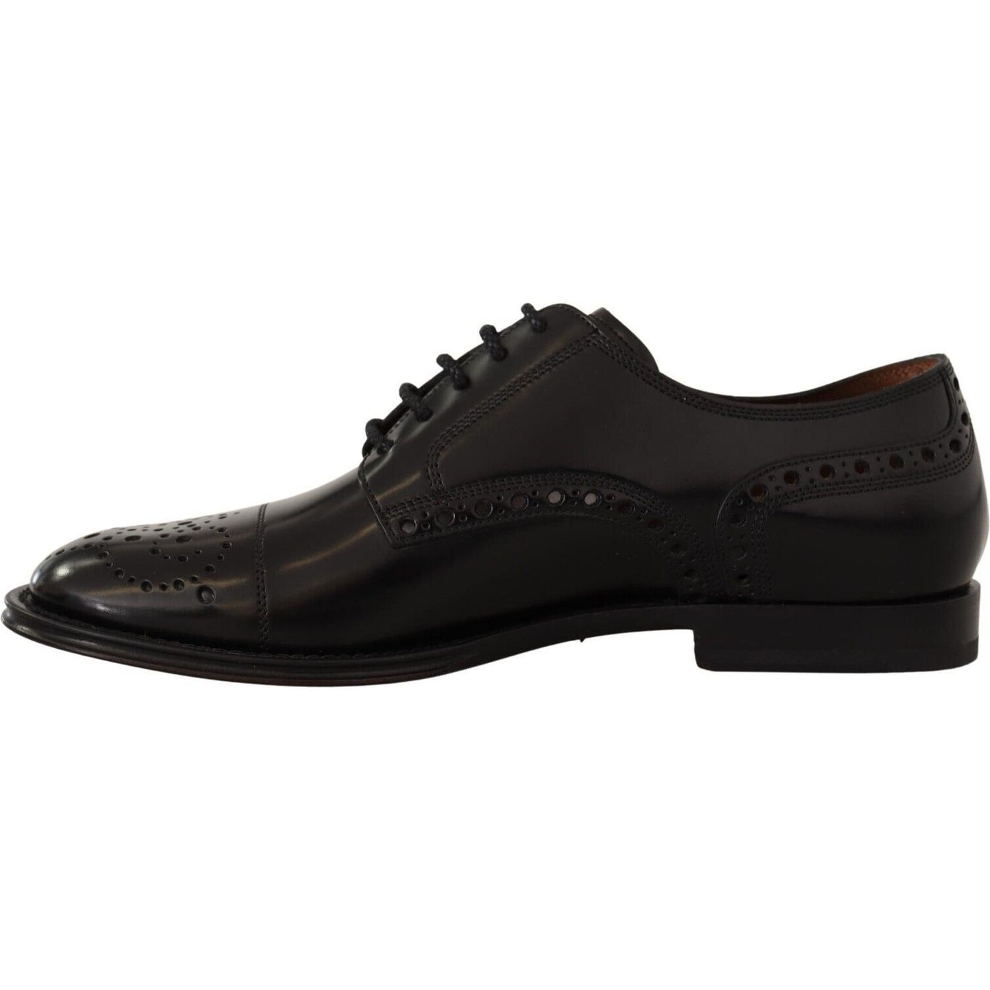 Dolce & Gabbana Black Leather Wingtip Mens Formal Derby Shoes