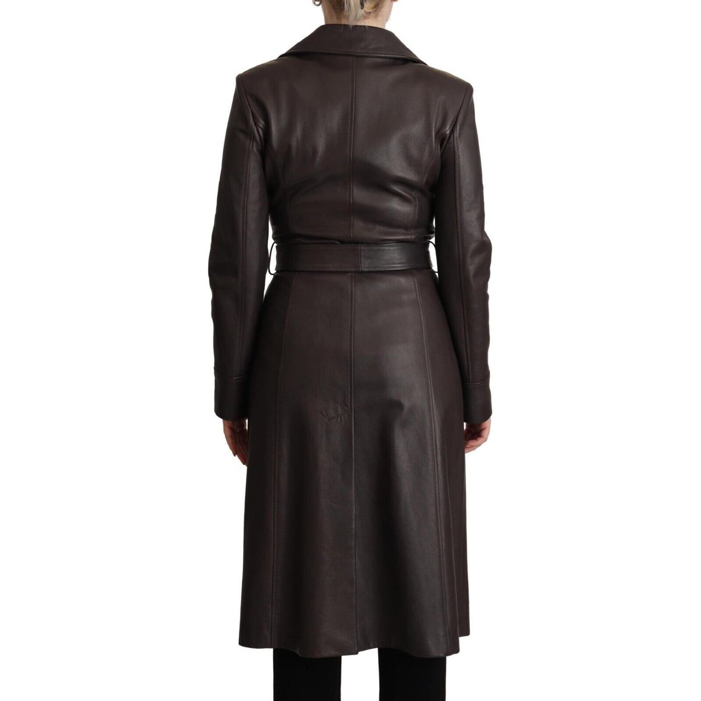 Dolce & Gabbana Dark Brown Leather Long Sleeves Belted Jacket