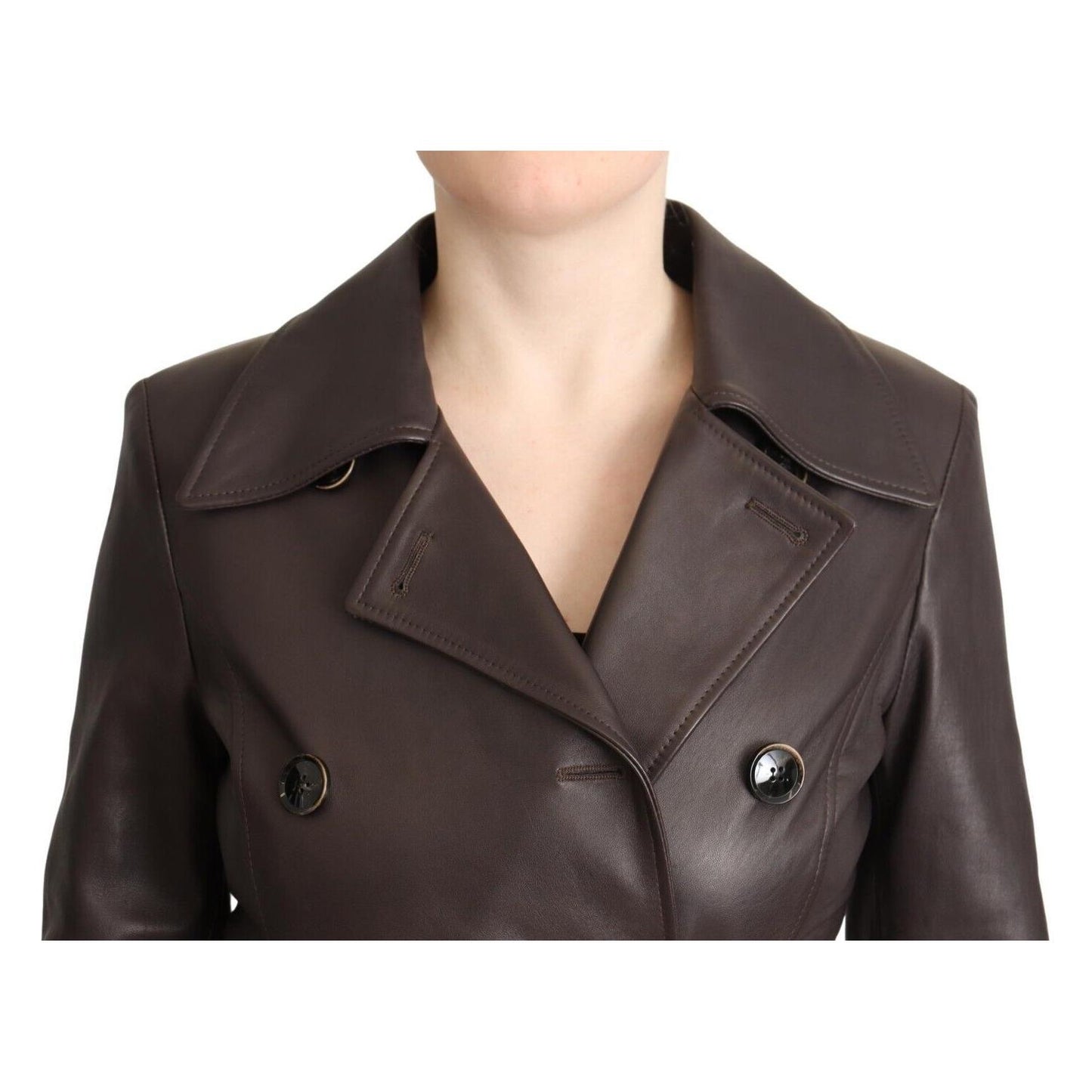 Dolce & Gabbana Elegant Double-Breasted Lambskin Leather Coat Dolce & Gabbana