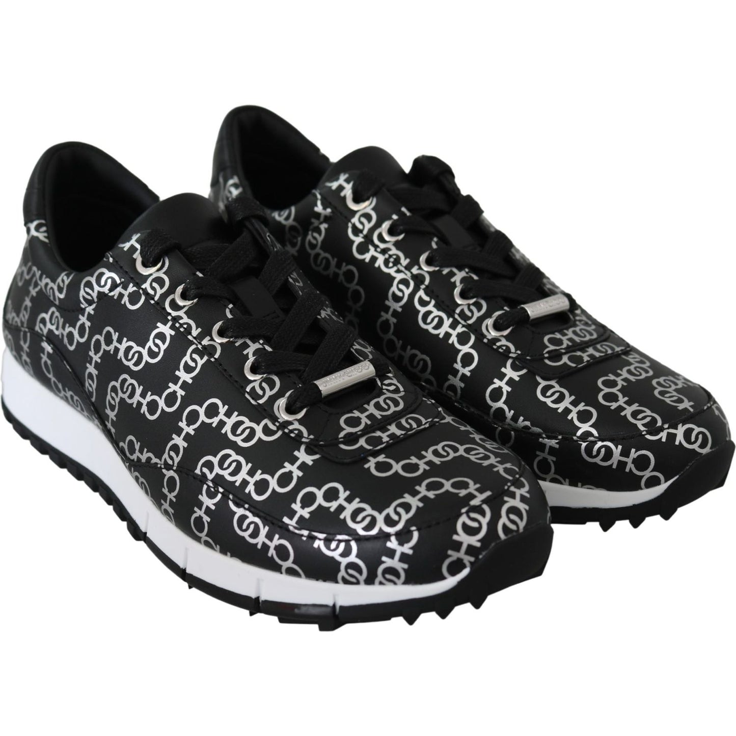 Jimmy Choo Black and Silver Leather Monza Sneakers