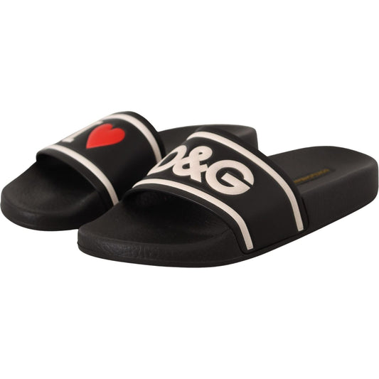 Dolce & Gabbana Elegant Black Leather Slide Sandals for Her Dolce & Gabbana