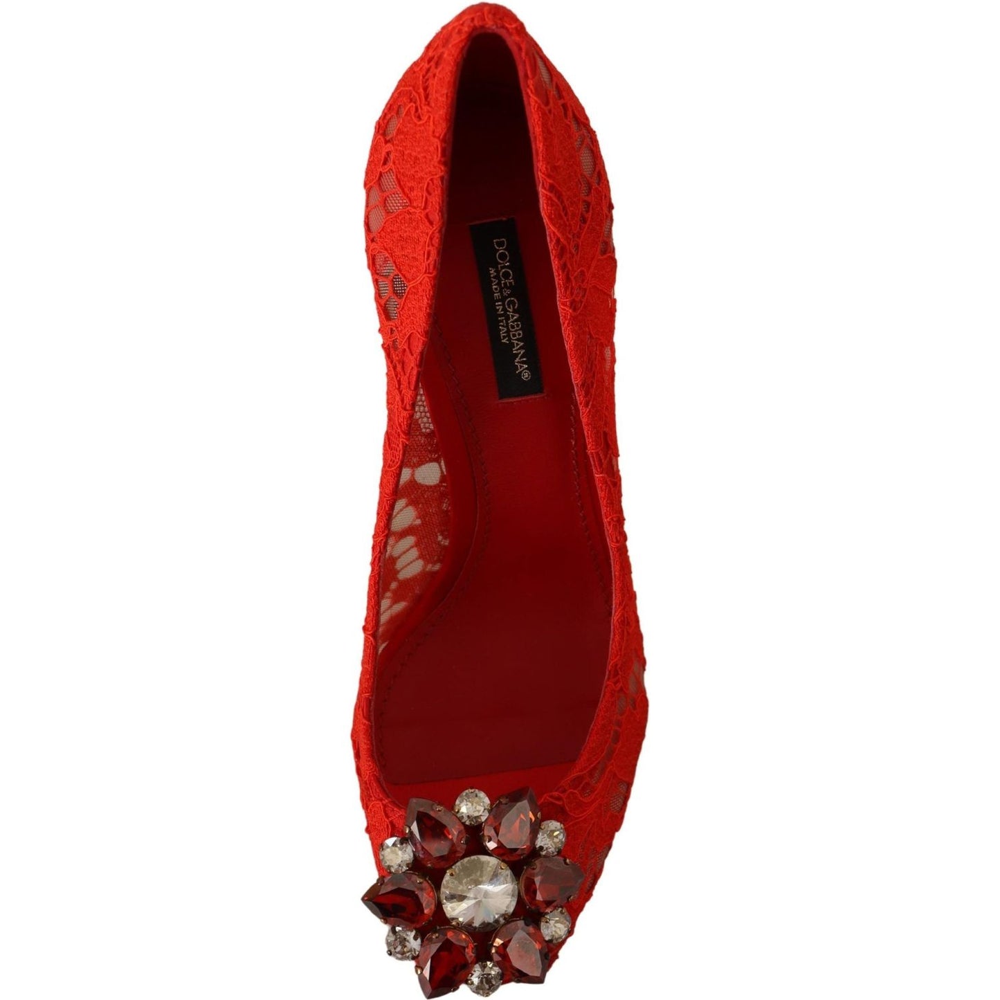 Dolce & Gabbana Red Crystal Taormina Lace Heels Pumps Dolce & Gabbana