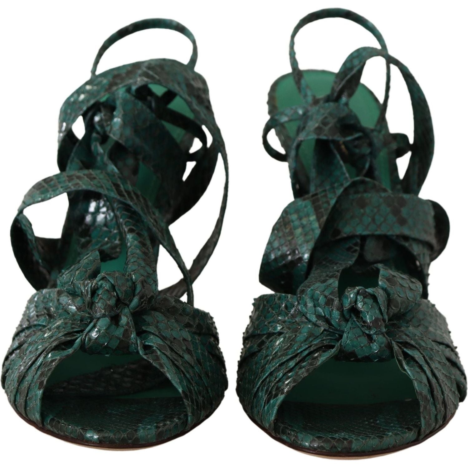Dolce & Gabbana Green Python Strap Sandals Heels Shoes