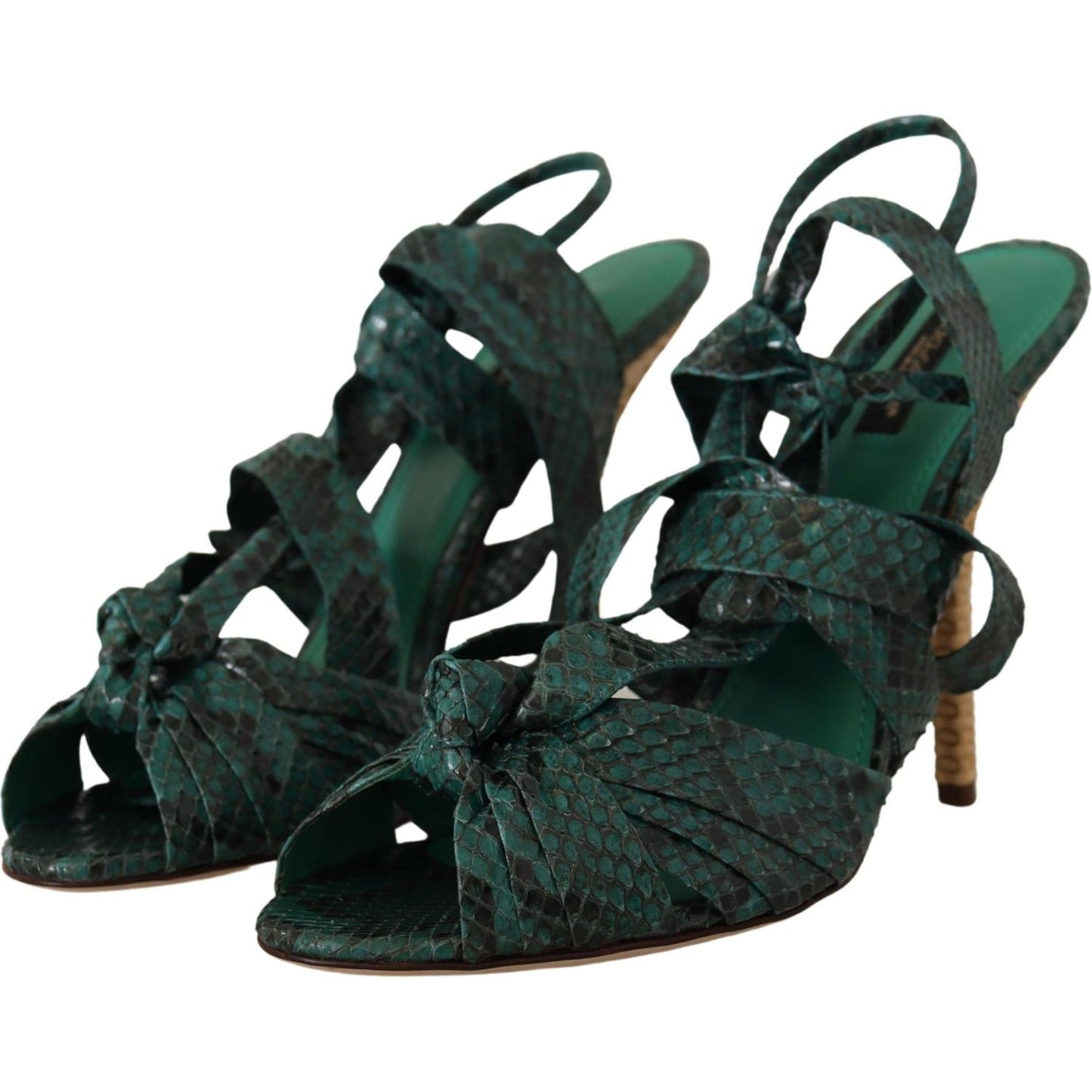 Dolce & Gabbana Elegant Green Python Strappy Heels Dolce & Gabbana