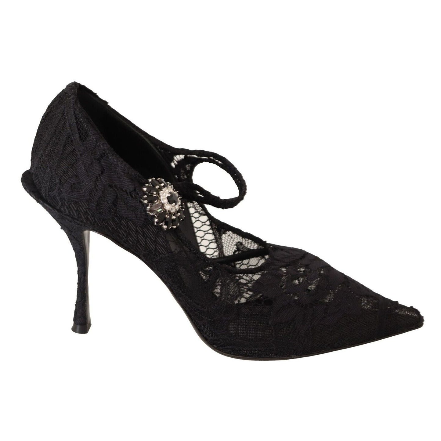 Dolce & Gabbana Black Lace Crystals Heels Mary Jane Pumps Shoes