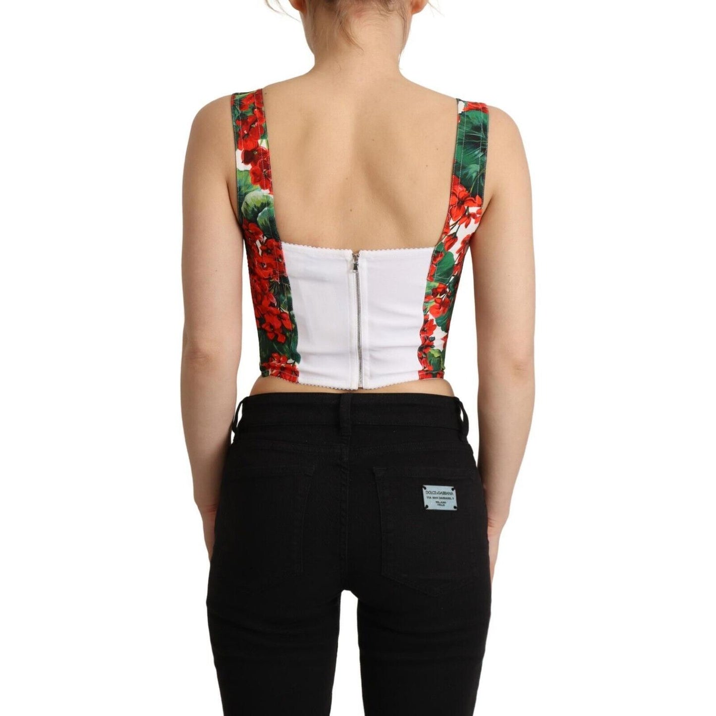 Dolce & Gabbana Elegant Red Cropped Top with Geranium Print Dolce & Gabbana