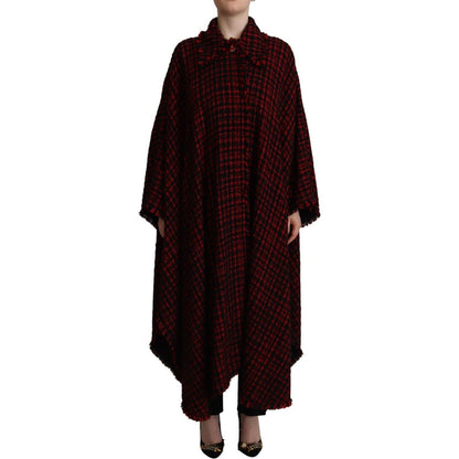 Dolce & Gabbana Black Red Cotton Checkered Over Coat Jacket