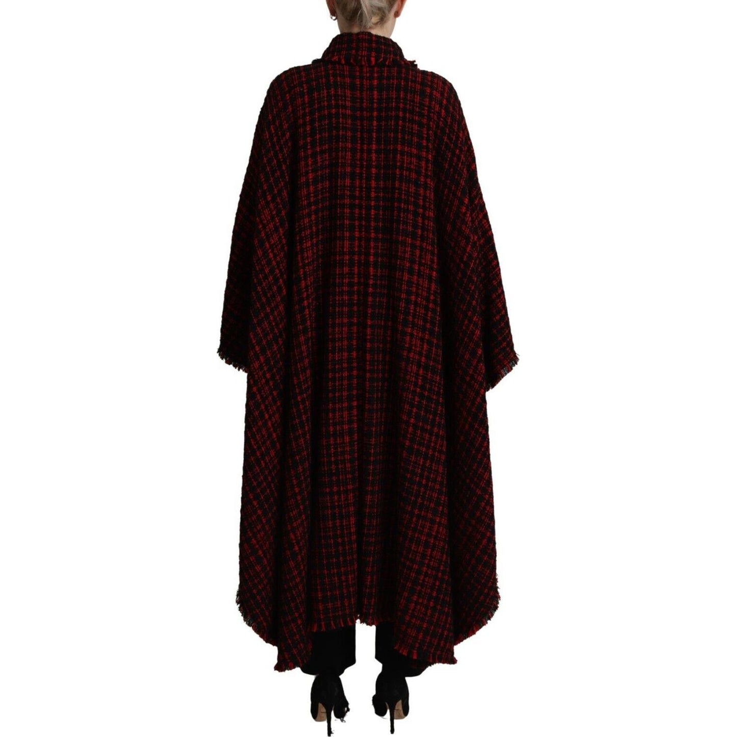 Dolce & Gabbana Black Red Cotton Checkered Over Coat Jacket