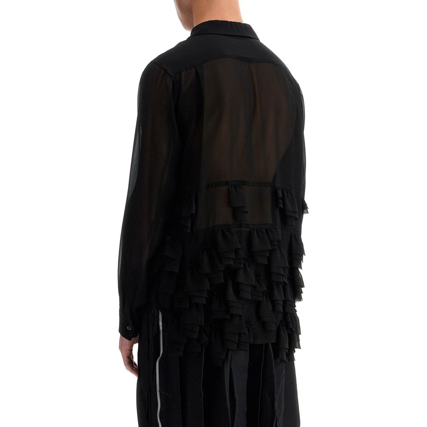 COMME DES GARCONS BLACK georgette blouse with ruffles