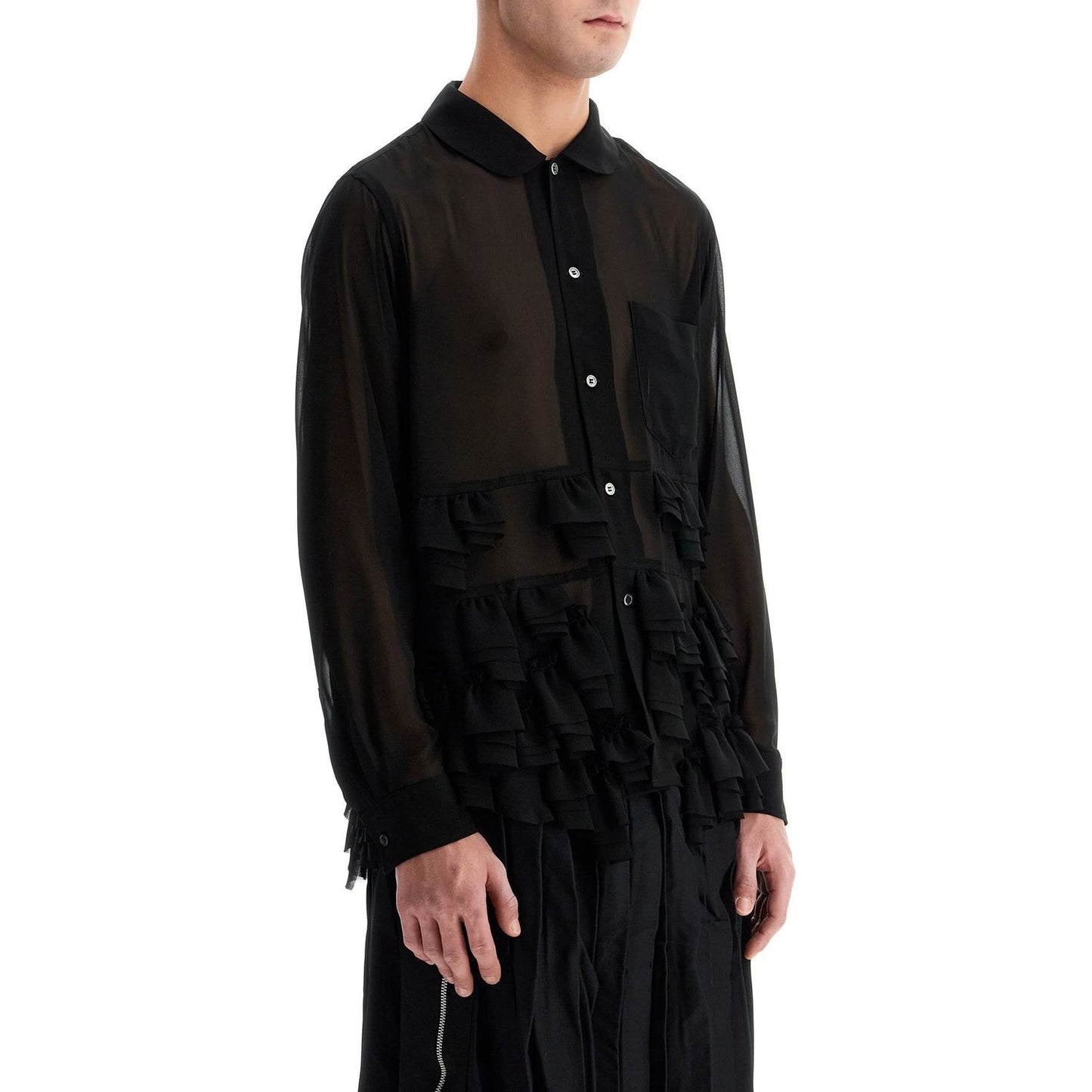 COMME DES GARCONS BLACK georgette blouse with ruffles