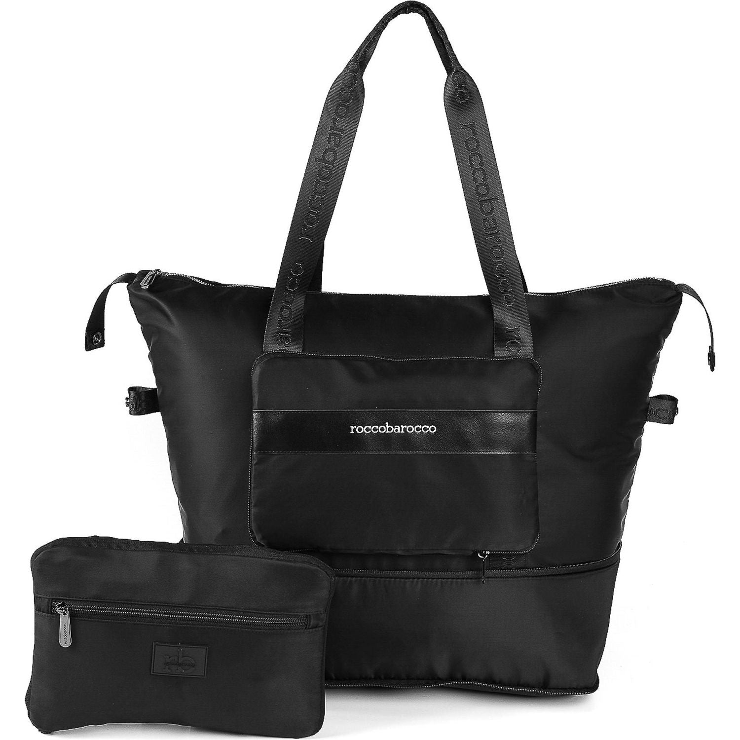 Front view with bag zipped and handles upright.