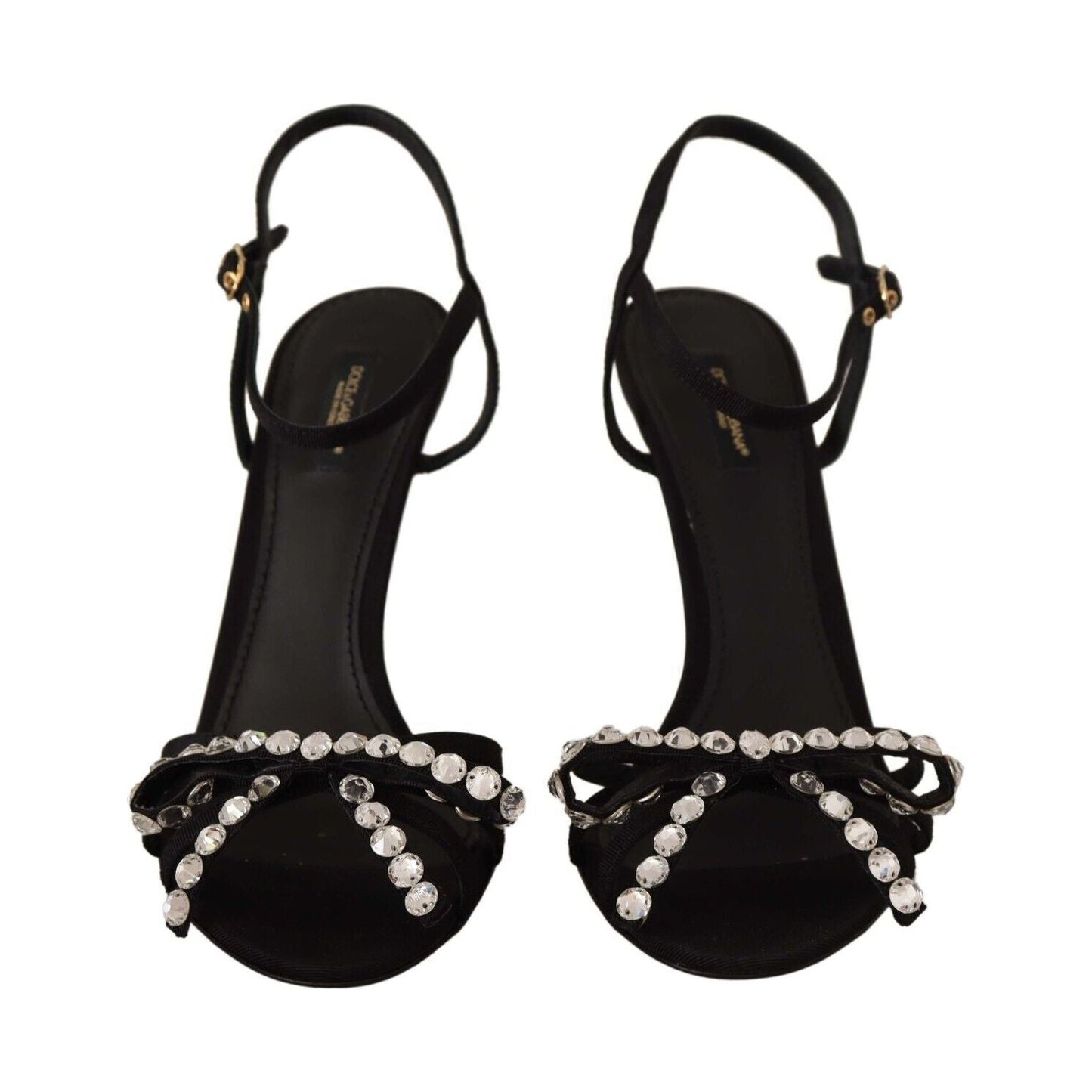 Dolce & Gabbana Elegant Black Viscose Ankle Strap Sandals with Crystals Dolce & Gabbana