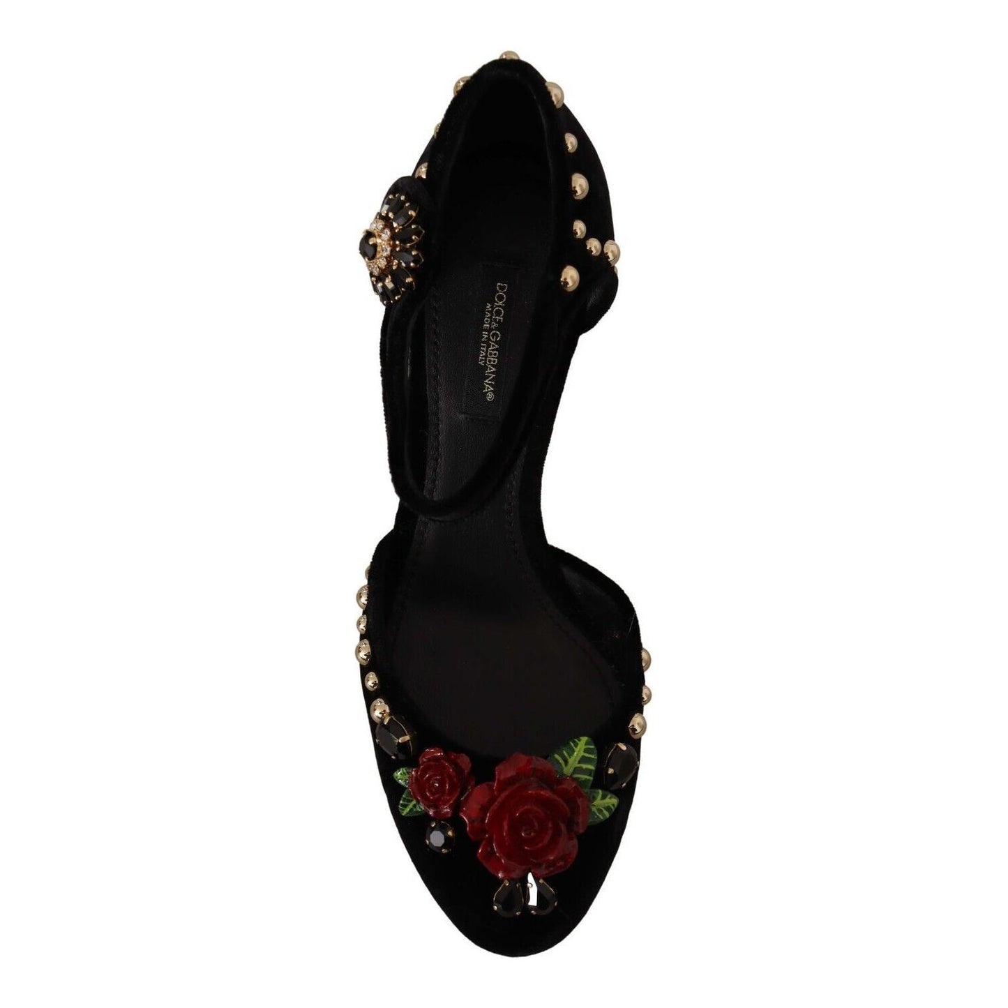 Dolce & Gabbana Black Crystal Rose Heel Sandals Dolce & Gabbana