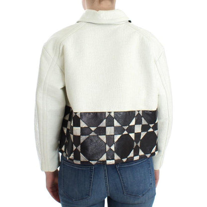 Andrea Pompilio White Black Cropped Leather Jacket
