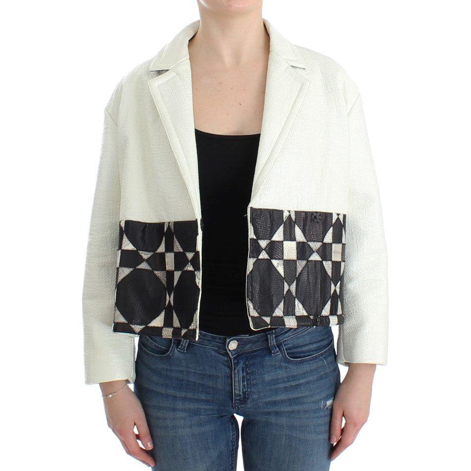 Andrea Pompilio Exclusive Black & White Leather Jacket Coats & Jackets Andrea Pompilio