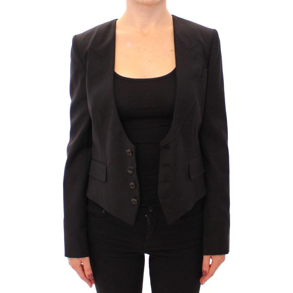 Dolce & Gabbana Elegant Silk-Blend Black Blazer with Scarf Back Detail Blazer jacket Dolce & Gabbana