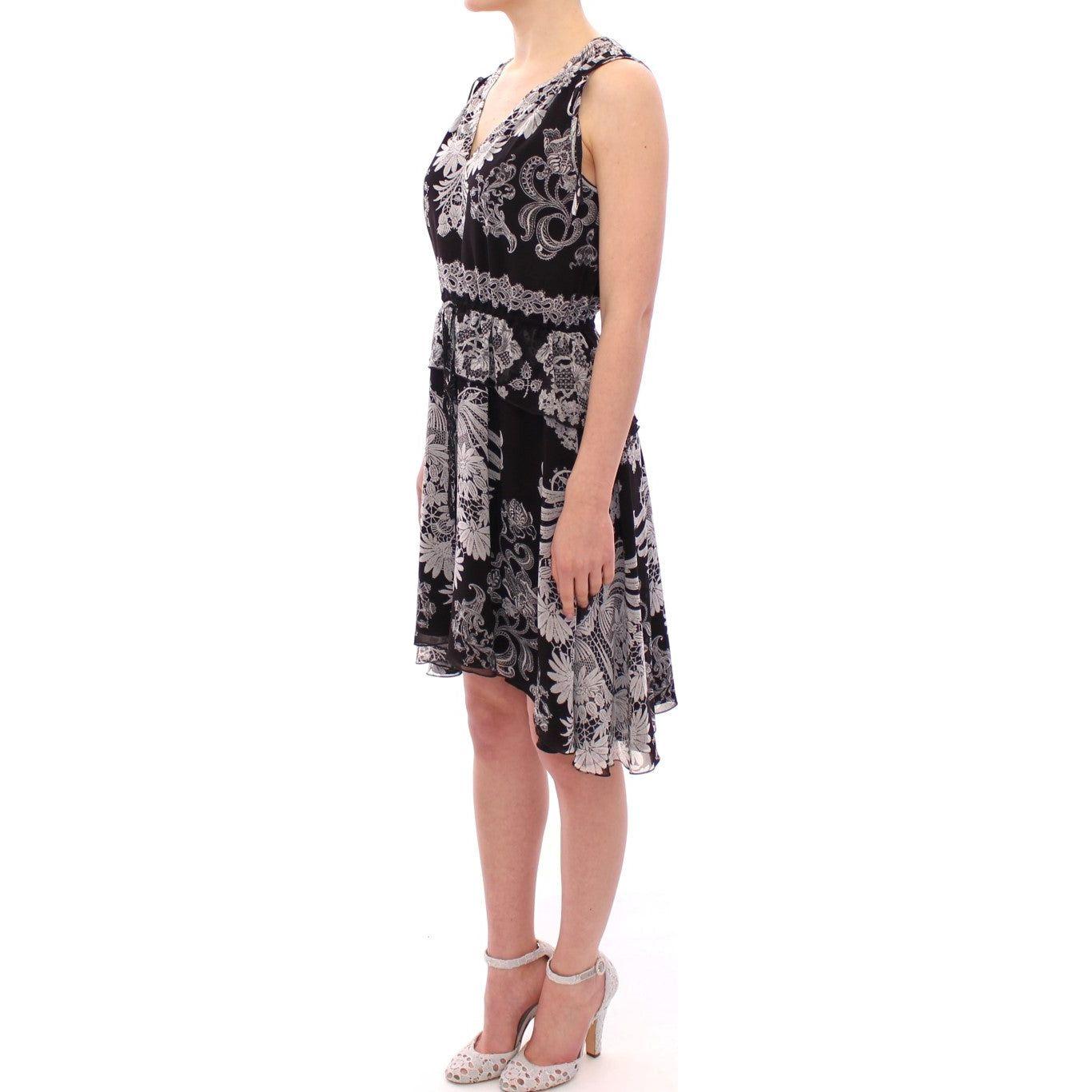Sachin & Babi Black Silk Floral Pattern Shift Coctail Dress