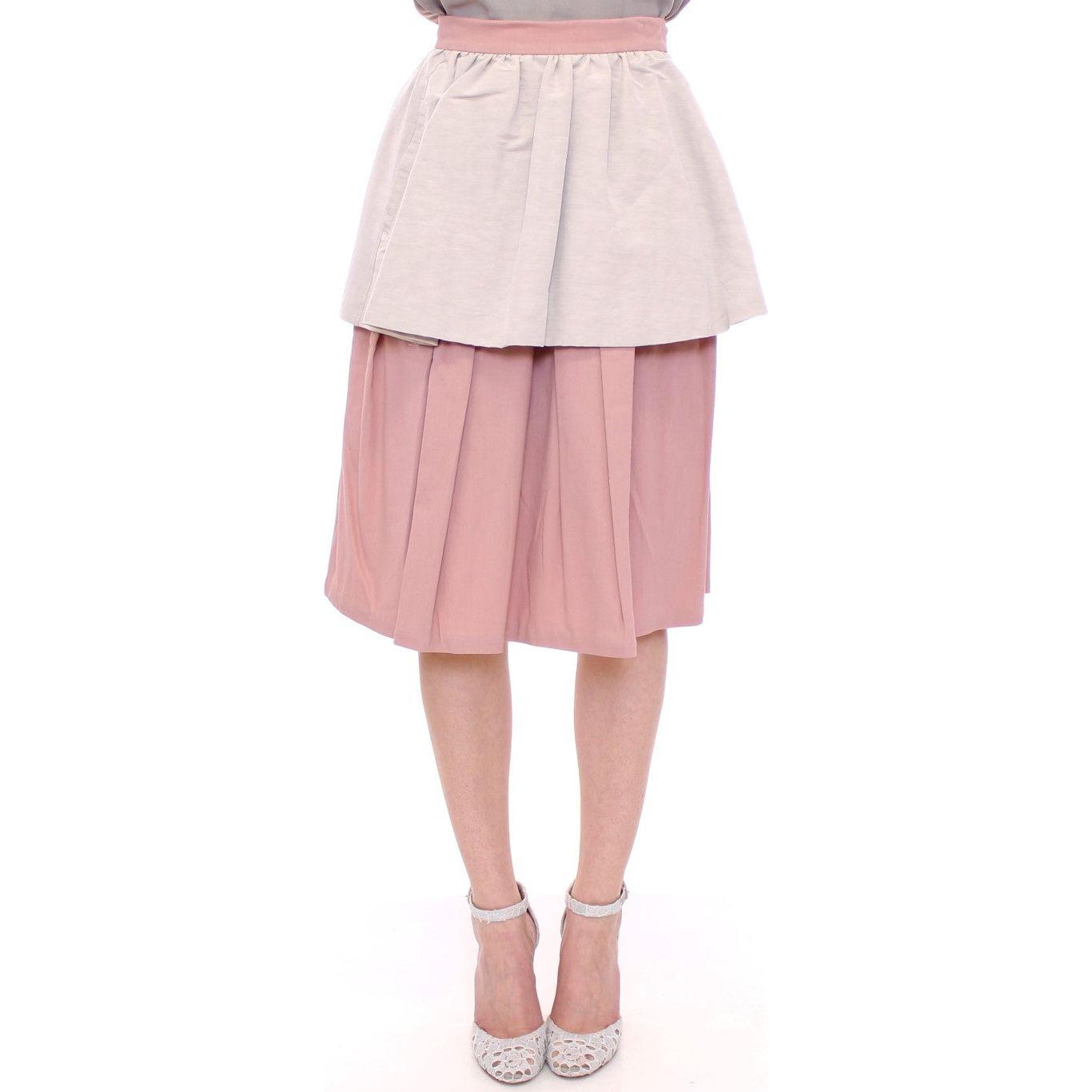 Comeforbreakfast Pink Gray Knee-Length Pleated Skirt
