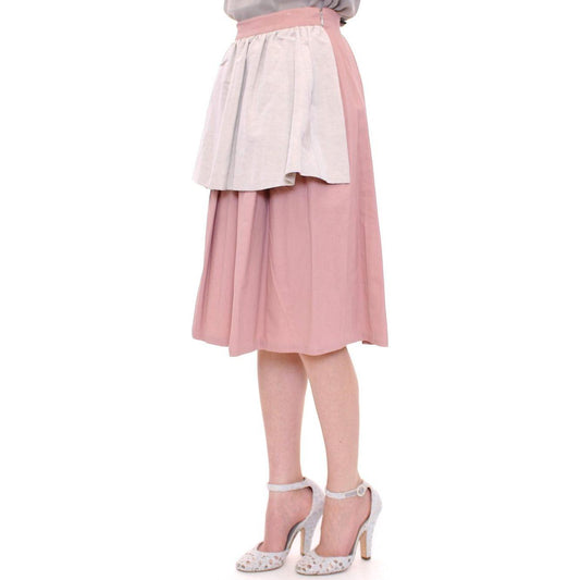 Comeforbreakfast Elegant Pleated Knee-length Skirt in Pink and Gray Comeforbreakfast