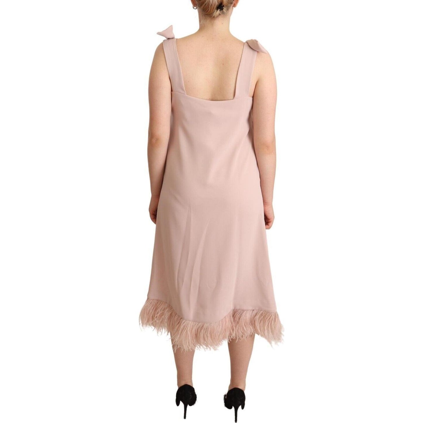 P.A.R.O.S.H. Pink Polyester Sleeveless Midi Feather Shift Dress