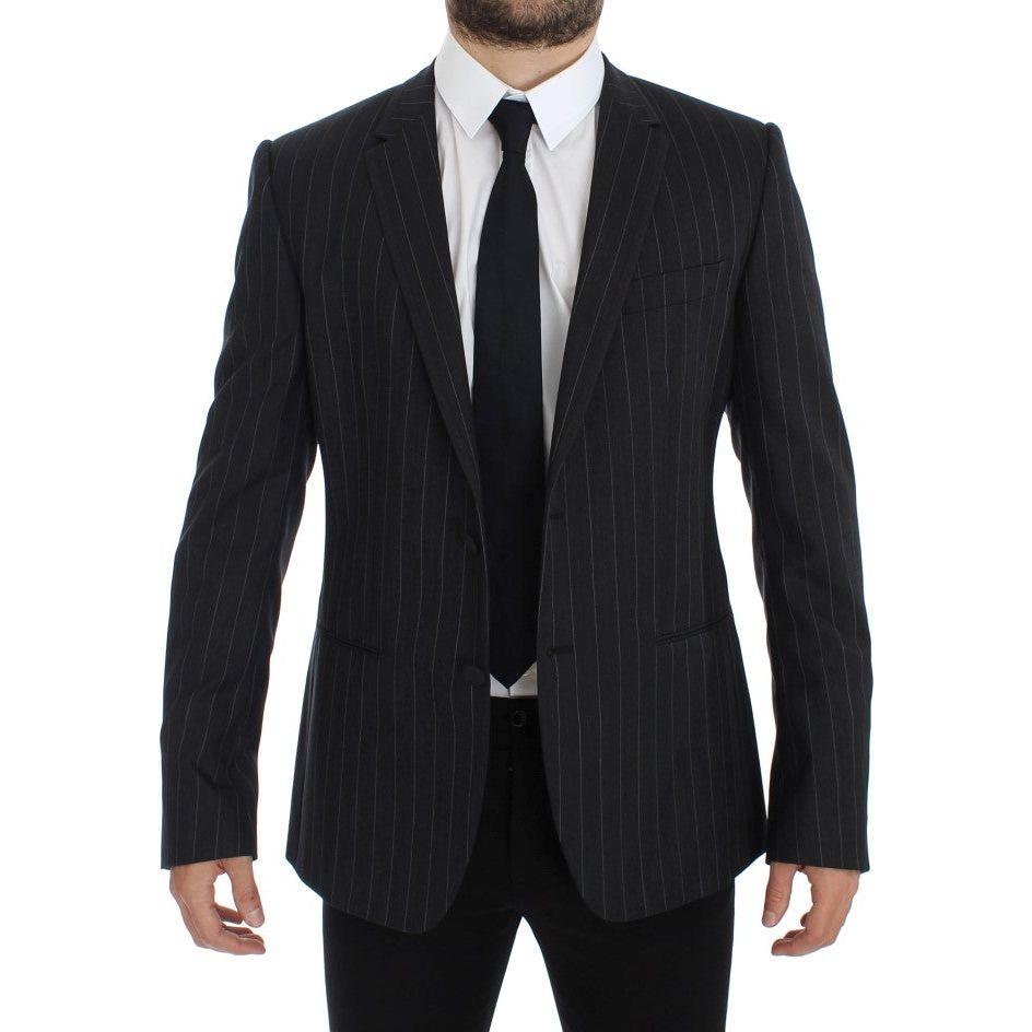 Dolce & Gabbana Gray Striped Slim Fit Wool Blazer