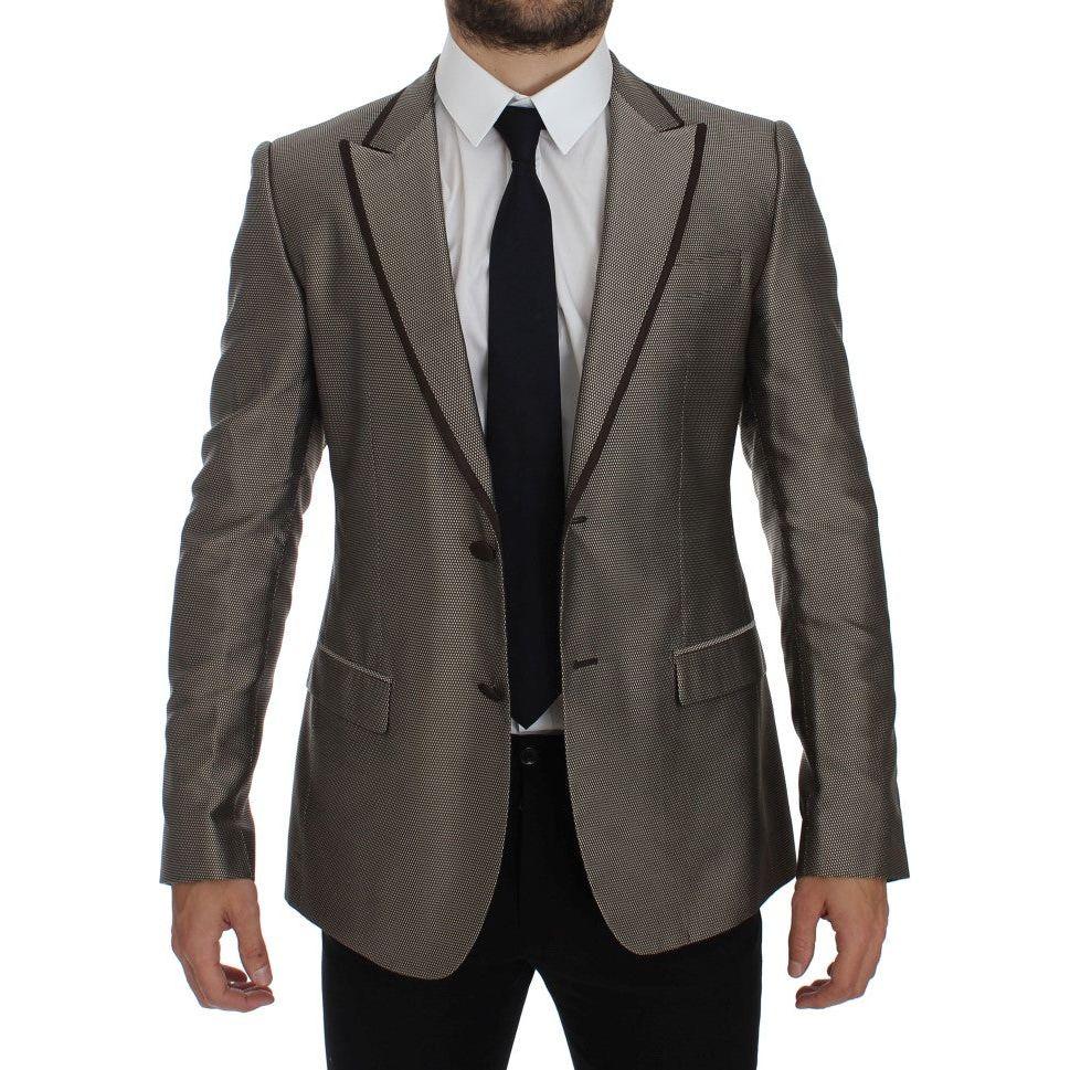 Dolce & Gabbana Brown Slim Fit Silk Two Button Blazer