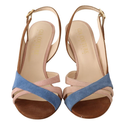 GIA COUTURE Multicolor Suede Leather Slingback Heels Sandals Shoes