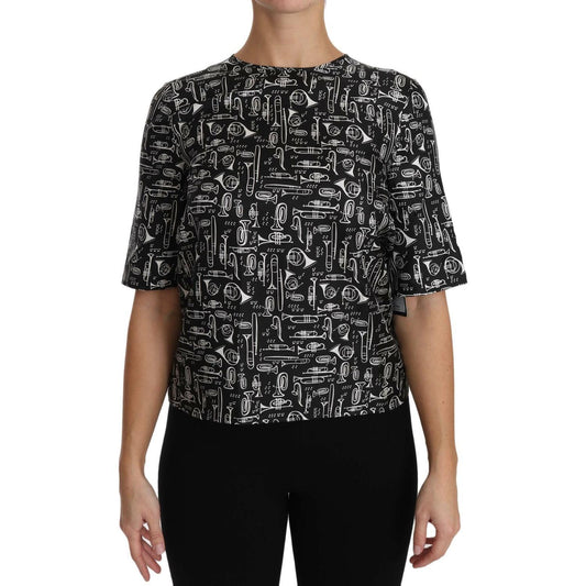 Dolce & Gabbana Exquisite Trumpet Print Silk Blouse Dolce & Gabbana