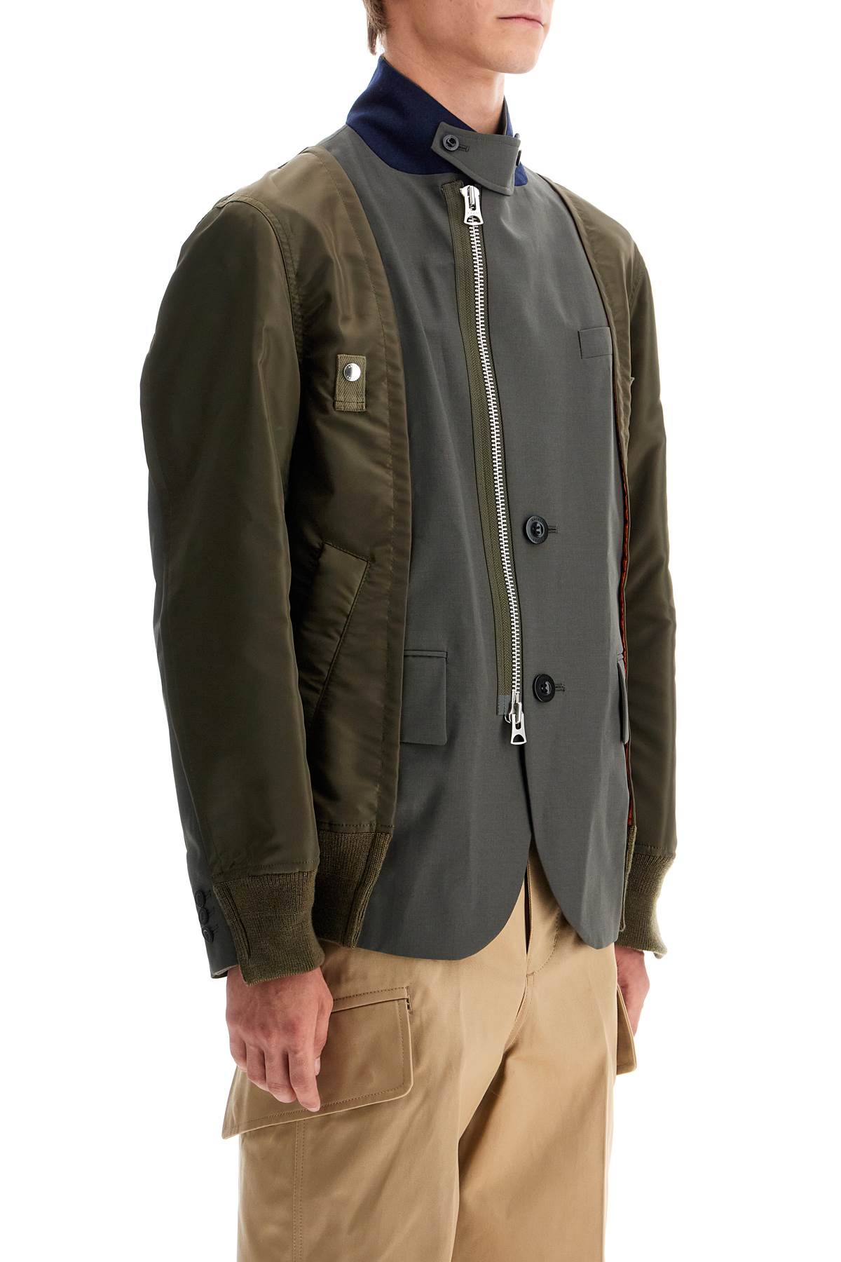 Sacai hybrid nylon and wool blend jacket. Vests Sacai