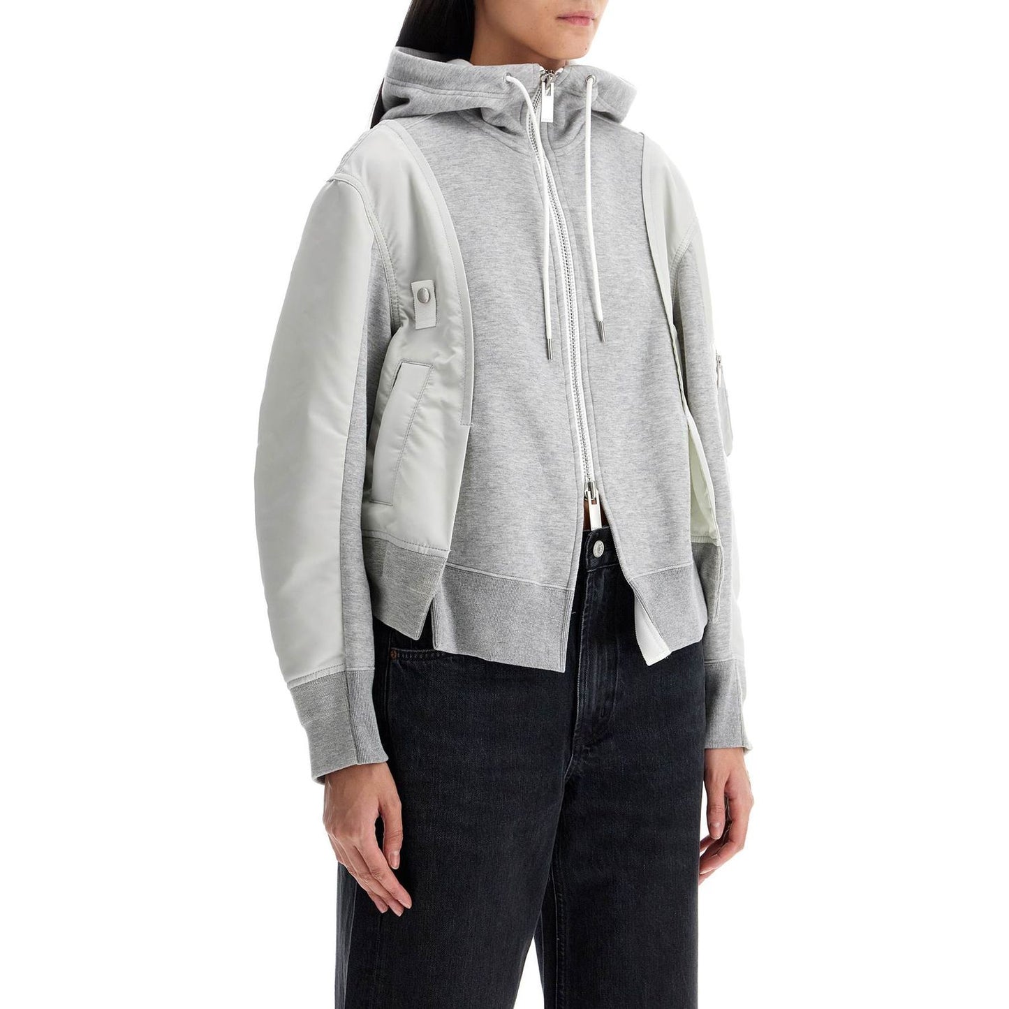 Sacai hybrid sweatshirt with zip and hood