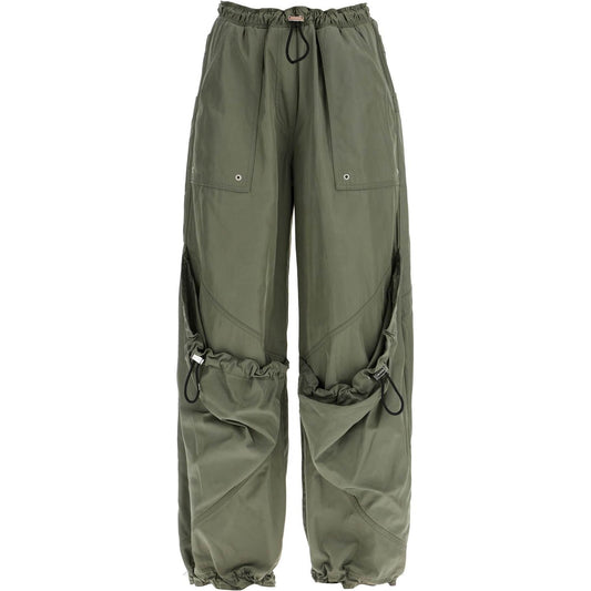 The Attico wide leg high-waisted pants with adjustable elastic in military green Trousers The Attico