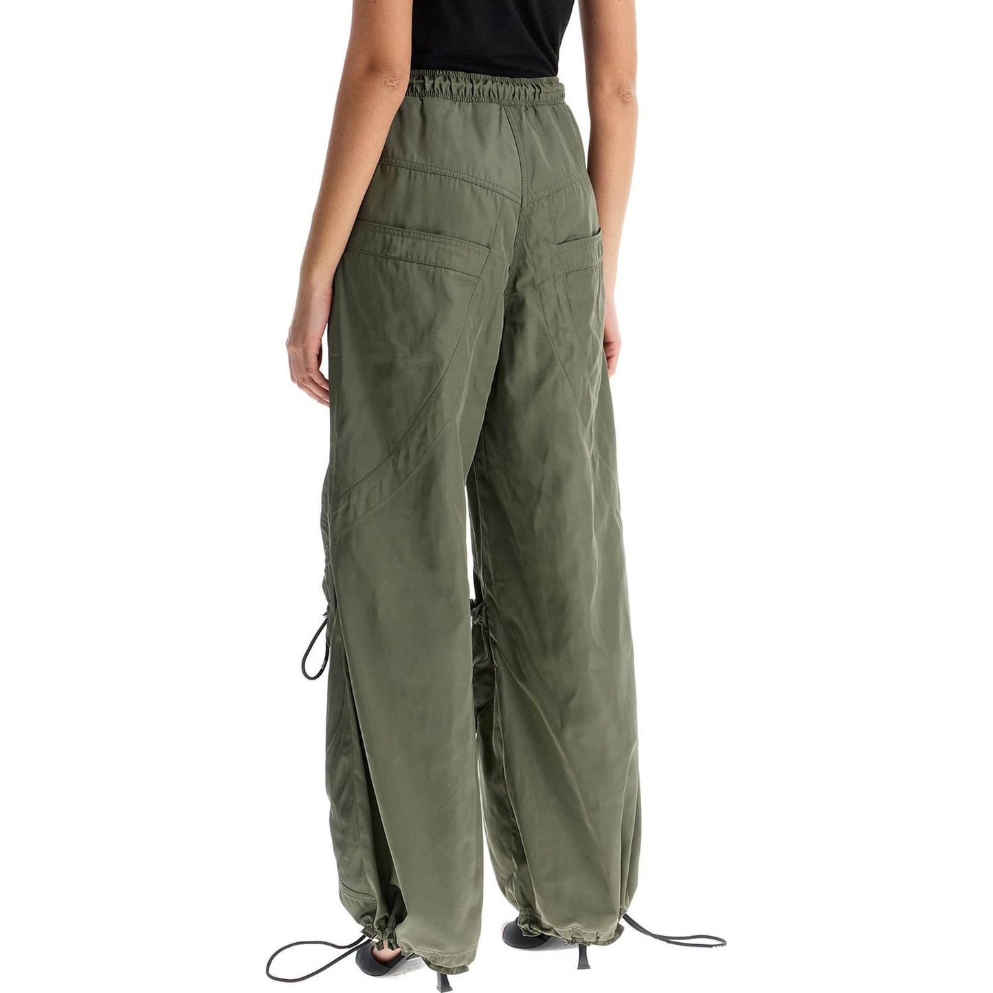 The Attico wide leg high-waisted pants with adjustable elastic in military green Trousers The Attico