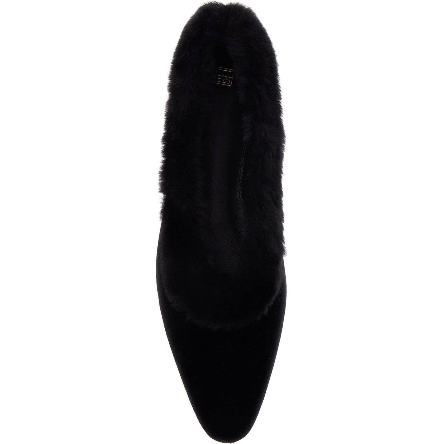 Toteme black velvet ballerinas with shearling trim