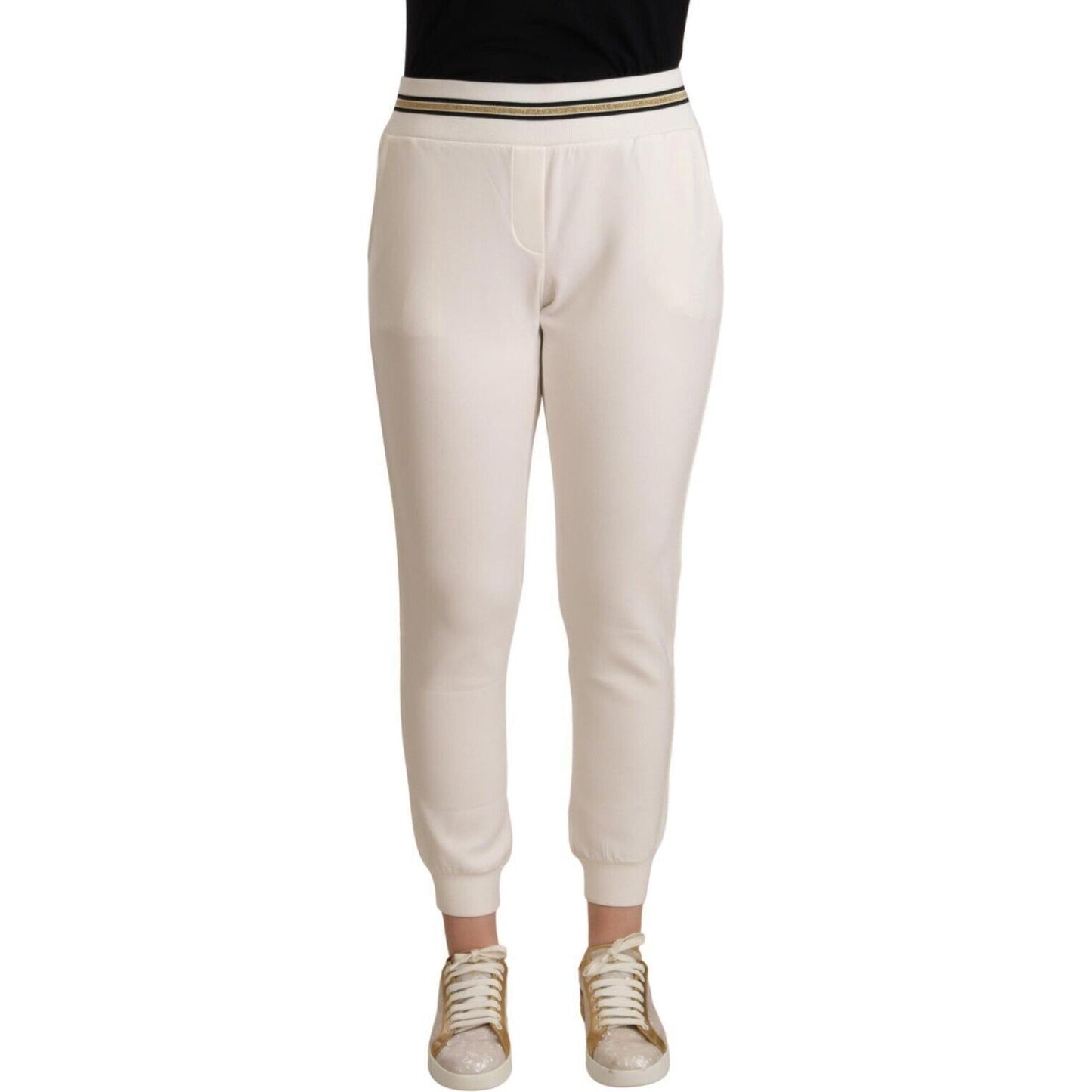 Patrizia Pepe Chic White Mid Waist Jogger Pants Patrizia Pepe