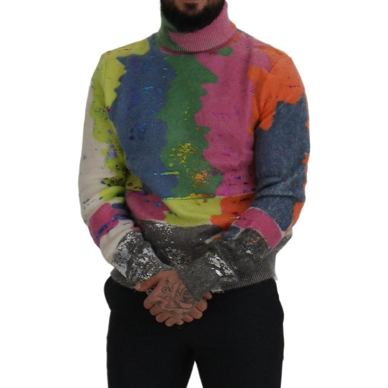 Dolce & Gabbana Multicolor Turtleneck TV Motive Sweater Dolce & Gabbana